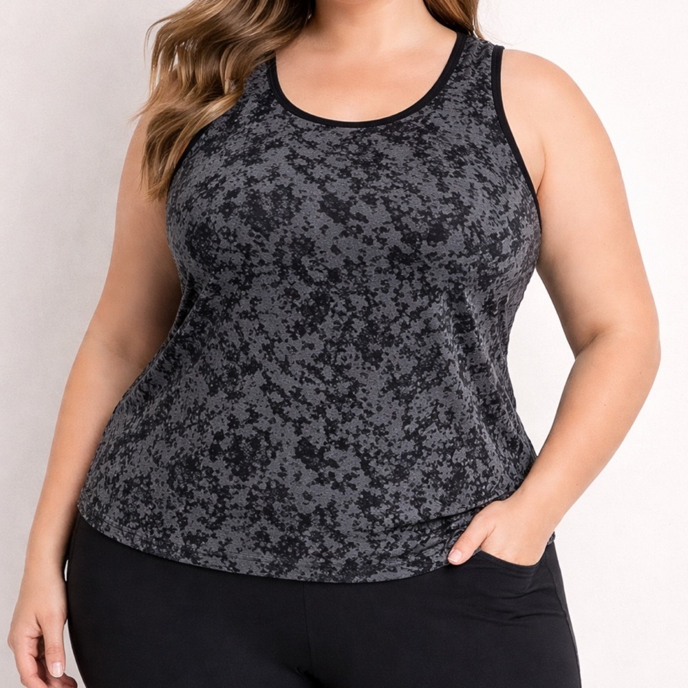 Tangerine Active Tank Gray Black Abstract Print Sleeveless Workout Athletic
